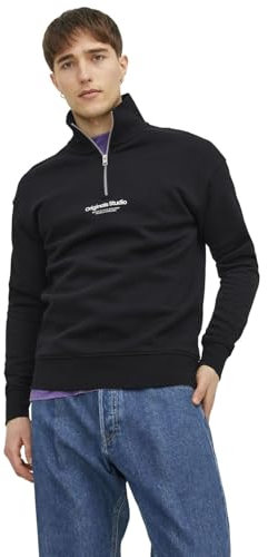 JACK & JONES Herren Stehkragen Pullover JORVESTERBRO Quarter Zip - Relaxed Fit, Größe:XL, Farbe:Black 12241777