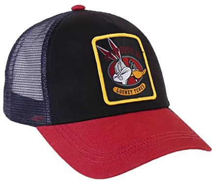Kappe mit Gewölbtem Schirm Looney Tunes - Schwarz und Rot - Für Erwachsene Passend - Mit Gesticktem Figurenaufnäher - Cap mit Verstellbarem Rückenverschluss - Original Produkt in Spanien Designed