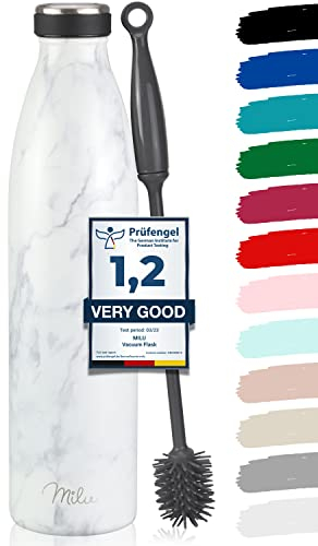 Milu Gourde en acier inoxydable 350 ml 500 ml, 750 ml, 1000 ml, 1,5 l – Bouteille isotherme, bouteille d'eau isolée, double paroi anti-fuite, convient aux acides carboniques (Marble, 1500ml)