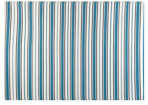 LOLAhome Alfombra jardín Rayas Milos sostenible de Polipropileno Trenzado Azul de 180x270 cm