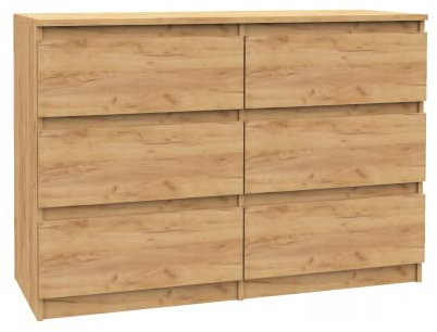 VBChome Kommode mit 6 Schubladen Eiche Grifflose Schubladenkommode Holz Mehrzweckschrank Mehrzweckschrank für Flur Schlafzimmer Wohnzimmer Kinderzimmer Einfache Montage, 120 x39 x 81, 5 cm