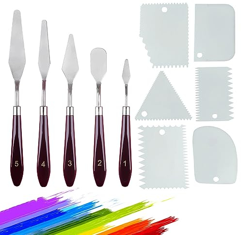 ZDQC 11 Stück Palette Messer Set, Abstreifermesser Malwerkzeug, Malmesser für Acrylfarben, Palettenmesser, Edelstahl Spachtel, Zahnspachtel, Spachtel Malen Acryl