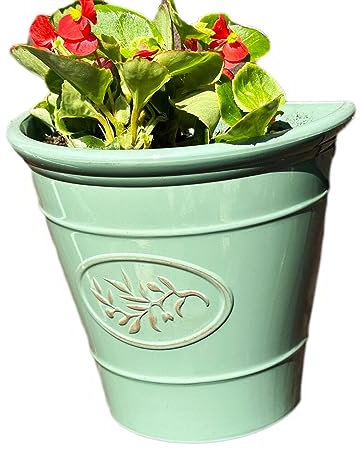 1x Glossy Wall Planter 23cm Ceramic Effect Plastic Semi Circular Garden Pot Decor (1)