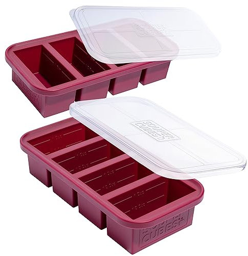 Souper Cubes 1 Cup Silicone Freezer Tray with Lid - Easy Meal Prep Container and Kitchen Storage Solution - Silicone Molds for Soup and Food Storage - Cranberry - 2-Pack