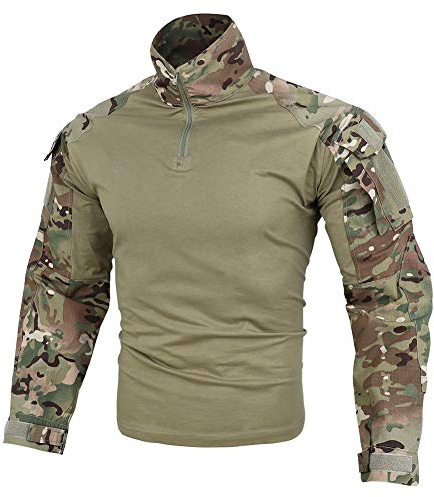 KRYDEX GEAR Herren Combat Shirts Taktische G3 Kampfhemden mit Ellbogenschützern Taktische Hemd Militär Outdoor Airsoft Kampf Jagd Hemd (L)