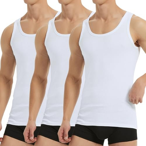Falechay Débardeur Homme Lot de 3 Maillot de Corps 100% Coton Musculation Sport Maillot de Corps Blanc 3XL