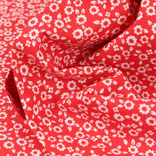 Stoff Meterware Blüten Blumen Pflanzen Baumwolle - 1 Meter, geblümt, Blumenstoff, Blümchen, Kissen, Bettwäsche, Kinder, Bekleidung, Sommer, Basteln, Nähen, Deko, DIY (Blumen Blüten Rot)