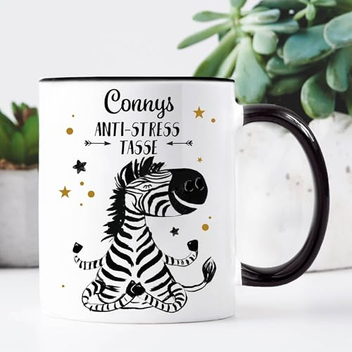 Tasse bedruckt Zebra Yoga Anti-Stress Tasse personalisiert mit Namen, Geschenk Freundin, Kaffeetasse Kaffeebecher