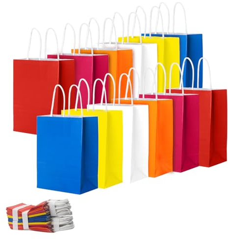 CHARMGIFTBOX 50 Stück 15 x 21 x 8 cm Bunte Papiertüten mit Henkel, Geburtstagsgeschenktüte, kleine Geschenktüten Papier für Kinder- und Erwachsenenpartys, Fest, Hochzeiten, Babypartys