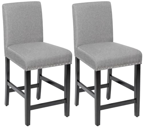 HOMASIS Esszimmerhocker 2er Set, Barhocker mit Rückenlehne und Fußstützen, Esshocker aus Holz, moderner Küchenstuhl für Zuhause & Bar, 44,5 x 53 x 96 cm, Schwarz & Grau