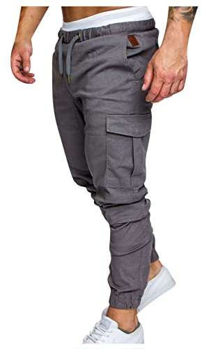 Jogginghose Herren Pant Cargohose Loose Fit Herren Chino Hose Kampfsport Hose Cargohose Herren Stretch Cargo Pants Men Plaid Hose Herren Mittelalter Hose Herren(Grau,XXL)
