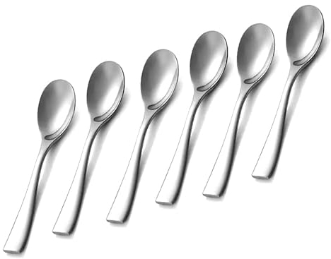 KüchenHeld Original Since 2021 Lot de 6 cuillères à café de qualité supérieure en acier inoxydable poli, cuillère au design moderne et élégant, cuillère à expresso, cuillère à dessert, passe au lave-