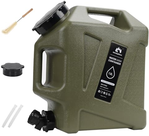 GoCampDirect Contenedor de agua para camping, jarra de agua de 3.2 galones con grifo y espiga, tanque de agua portátil para suministros de picnic al aire libre, color verde