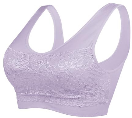 Litthing Women Sports Bra Lace Ladies Padded Bras Seamless Non Wired Purple
