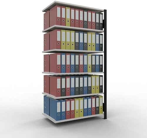 qpool24 Anbauregal, Büro-Fachbodenregal Stecksystem MULTIplus150, 2000 x 1000 x 600 mm (HxBxT), 6 Fachböden, Längenriegel, ohne Mittelanschlag