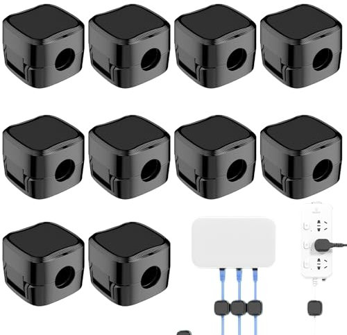 SPOKKI Pack of 10 Cable Holder, Cable Clips, Cable Grip, Black Cable Organiser, Self-Adhesive Magnetic Cable Management Cable Holder for Power Cables, USB Charging Cables, HDMI Cable, Audio Cable