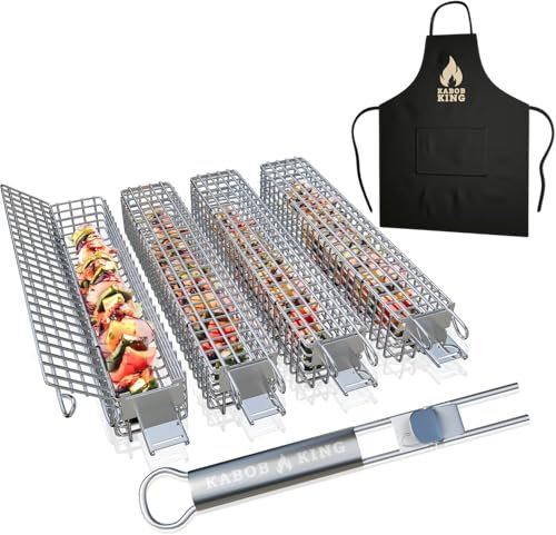 Original XL Kabob Grillkorb-Set mit abnehmbarem Griff, verbessertes Design – Neue und verbesserte Edelstahl-Konstruktion mit größerer Kapazität (30,5 x 5,1 x 5,1 cm) für Outdoor-Grillen von Kabob King