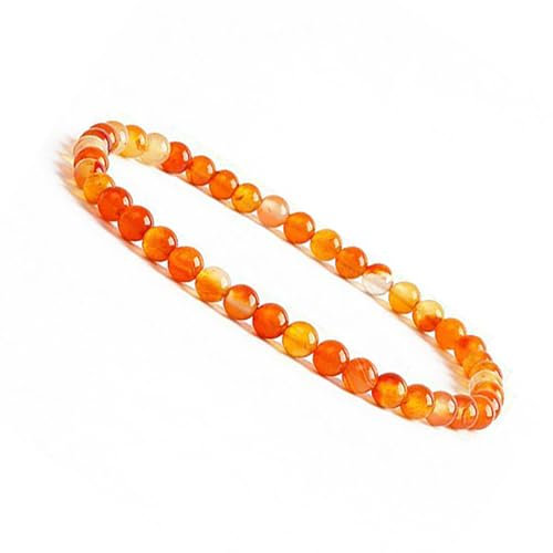 CHAMEEN CHAMEEN Bracciale in corniola naturale con sfere montate a mano su filo di nylon elastico, Oro bianco
