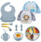 Set Pappa Svezzamento Bambini Silicone, 10Pezzi Svezzamento Set, Silicone Piatto con Ventosa Ciotola Cucchiaio Forchetta Bavaglino, bavaglini pappa svezzamento, Set Pappa Svezzamento