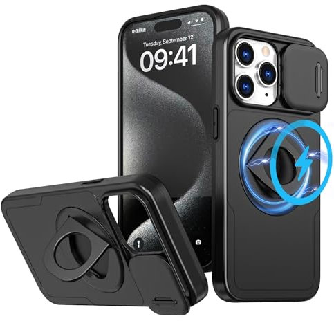 LXHGrowH Cover per iPhone 11 Pro, Compatibile con MagSafe, Custodia Antiurto Protettivo di Militare Grade, Case Anti-shock Protettiva Armor con Scorrevole Protezione Fotocamera, Nero