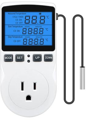 Btkigl 3680W Temperature Controller LCD Backlit Digital Thermostat Heating Cooling Control Mode Plug in Timer EU/US/UK/AU/FR (US)