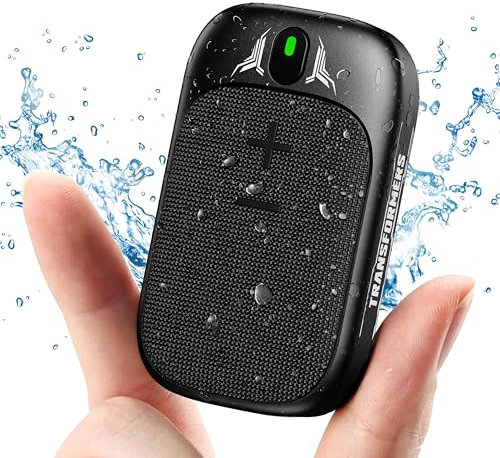 TRANSFORMERS Optimus Prime - Mini altoparlante Bluetooth portatile con clip, IPX5, con microfono, per chiamate e musica, 15 ore di riproduzione all'aperto, adatto per viaggi, lavoro, ciclismo, corsa