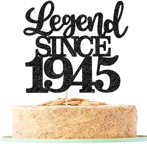 1 Stück Aufschrift Legend Since 1945 Tortenaufsatz 80 Kuchen Topper Glitter alles Gute zum 80. Geburtstag Kuchen Pick 80 Fabulous Tortendekorationen für Prost zum 80 Schwarz