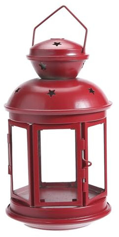GIYDNEI Metalllaterne Dekorativ Mit Klarem Glas, Moderne Kerzenhalter Hängende Laternen Für Hochzeitsfeier Weihnachten,Rot,8in