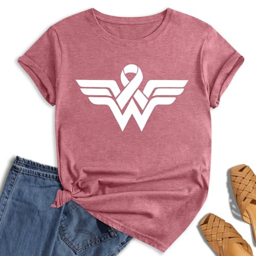 hohololo Tee-Shirt Octobre Rose pour Femme Cancer du Sein Octobre Rose Ruban T-Shirt,Rose-A,S
