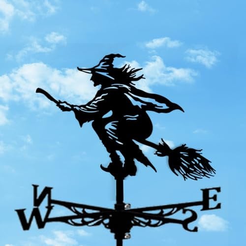 Wetterfahne aus Metall, langlebige Edelstahl-Wetterfahne, Metall-Windspiel für Outdoor-Dekoration, Wetterfahne mit einfacher Installation für Gärten und Schuppen, Gartenspinner, Gartendekoration, Hexe