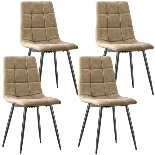 LEWE Juego de 4 Sillas de Comedor, Silla de Cocina Tapizado en Tela Técnica | Silla de Diseño con Respaldo Alto, Patas Metálicas para Comedor, Salón, Cocina, Dormitorio y Sala de Recepción