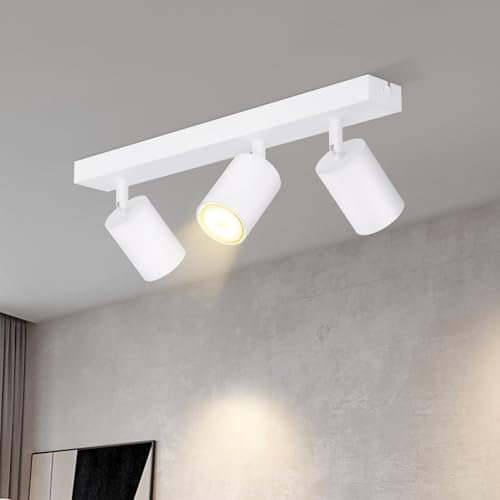Lichtmaler LED Deckenstrahler 3 Flammig Deckelampe - Deckeleuchte Weiß GU10 Deckenspots Schwenkbar 350° Spotlight Modern Spots für Flur Wohnzimmer Schlafzimmer, Gerades Fahrgestell