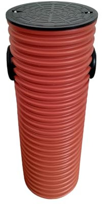 SP Sickerschacht DN315/1m 2xDN110 Drainage Deckel KG Rohr Kontrollschacht Dachrinne, Polypropylen (PP), Rund, Schwarz, Rot, 80 Liter, EN124, Wassertonne