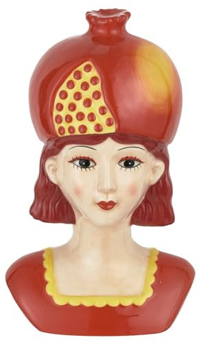 Baroni Home Vaso Decorativo in Ceramica Dipinta a Mano, Vaso da Interno e da Esterno per Piante e Fiori, Soprammobile Moderno e Colorato, Linea Frutta, 11x8,5x18 cm, Melagrana/Grande