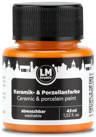 LM-Kreativ Peinture céramique et porcelaine 45 ml – Orange – Passe au lave-vaisselle Peinture pour verre et céramique, idéale pour peindre des tasses, peindre la céramique, projets créatifs sur verre,
