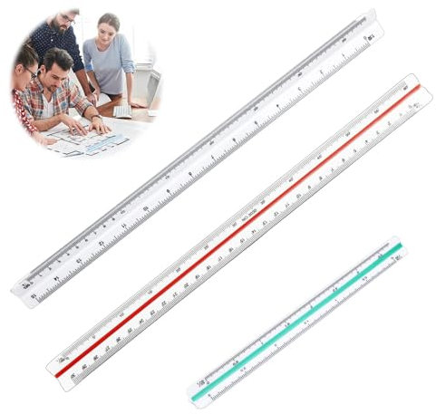3 Pezzi Righello Triangolare Metrico, Righello in Scala,1/20 1/25 1/50 1/75 1/100 1/125 1/100 1/200 1/250 1/300 1/400 1/500, per Architettura e Disegno Tecnico, Ingegneri