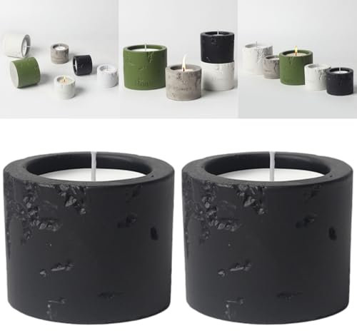 Boxonly Zement-Kerzenhalter – handgefertigte Teelichthalter aus Beton, steinähnliche Textur, rustikale Dekoration für selbstgemachte Kerzen, Zuhause, Büro, Schreibtisch, Tisch, Regal (schwarz), 2