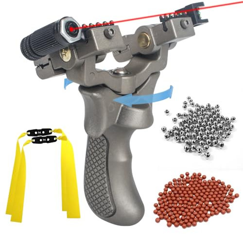 Mineup Zwille Steinschleuder Profi Für Jagd, Slingshot Schleuder Set mit 2 Gummiband, Sportschleuder Mit Anblick, 360 Grad gedreht Werden Outdoor Jagdschleuder mit 200 Tonkugeln Und 100 Stahlkugeln