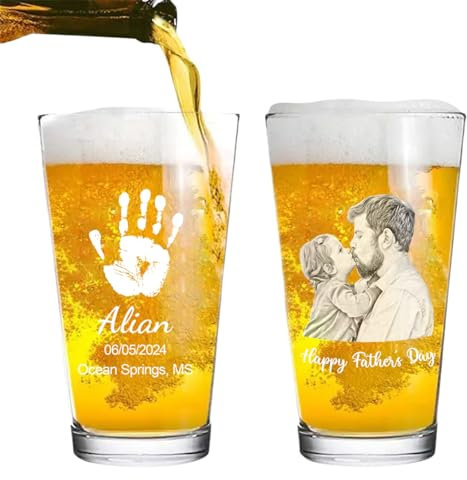 Tasse à bière personnalisée avec photo personnalisée pour la fête des pères, verre à whisky avec empreintes de mains, verre à vin avec photo de famille, cadeau pour papa, papa, grand-père