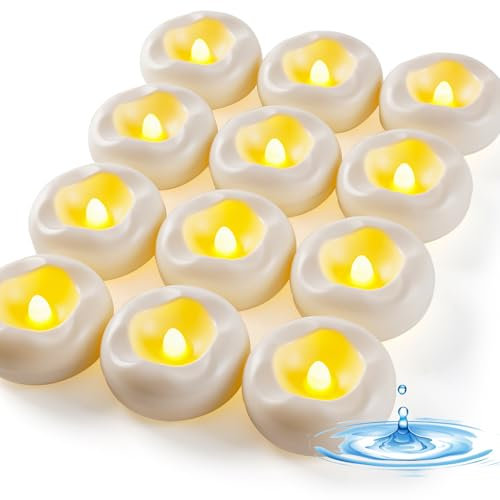 Lot de 12 bougies flottantes à LED sans flamme de 5,1 cm, étanches pendant 200 heures, à piles, adaptées pour les centres de mariage romantiques, baignoires, piscines, fontaines