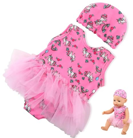 Schwimmset für Puppen Einhorn Puppenkleidung Sommer, Teilig Puppenzubehör Kleidung Outfits, Badeanzug Puppe für 35 - 45 cm Schwimmpuppe, für Mädchen Jungen Kinder Badespaß an heißen Sommertagen