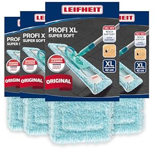 Leifheit Wischbezug Profi XL Super Soft, 4er Set für Parkett | Für Laminat, Kork und Holzböden, minimale Wasseraufnahme, schlierenfrei, 60°C waschbar, passend für Profi XL