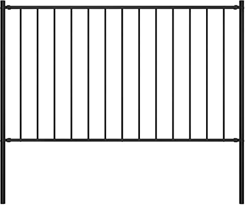 Metall Gartenzaun Bordüre Für Hof,Zaunelement mit Pfosten Pulverbeschichteter Stahl 1,81x1 m Schwarz für Garten,Terrasse,Balkon