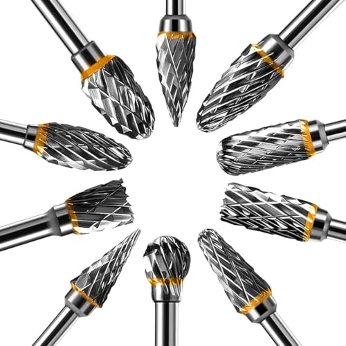 CAV INNOVA – Set 10 Fresas Rotativas de Carburo de Tungsteno 1/8 | Herramientas para Dremel y Multiherramienta, Brocas para Tallado, Grabado, Pulido y Desbaste en Madera, Metal, Aluminio y Plástico