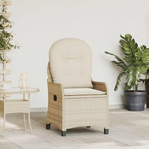 Tonture Relaxsessel Beige 56x66x95cm, Poly-Rattan Gartenliege mit Verstellbarer Rückenlehne, wetterfester Outdoor Stuhl für Balkon und Terrasse, bequemer Patio Sessel