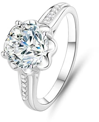 Skcess 14K Weißgold Ring, Promise Ring 8mm Moissanit Weiß 2ct Größe 45 (14.3)