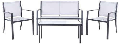 Beliani Lounge Set 4-teilig Metall grau Sitzgruppe 2-Sitzer Sofa 2 Stühle & Tisch Tavoleto