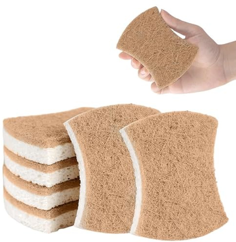 6 Piezas Estropajo Ecológico de Fibra de Coco y Celulosa, Esponja Natural Cocina Biodegradable para Fregar Platos y Sartenes, Estropajos Naturales Ergonómicos, 10.5x8.5x2cm