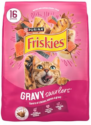 Purina Friskies Gravy Swirlers with Flavors of Chicken, Salmon and Gravy Dry Cat Food - 16 Lb. Bag