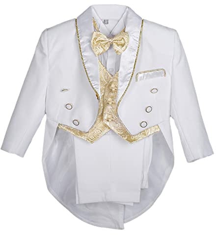 Lito Angels 5 Teiliges Anzüge & Sakkos Set für Baby Jungen, Gentleman Smoking Hochzeit, Anzug Weiss mit Gold Weste, Größe 12-18 Monate 86